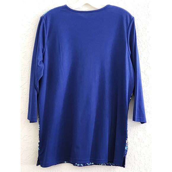 Top/Blouse-Quacker Factory-Blue Toned Sequin Front-Fabric Back-Scoop Neck-Size L - Picture 2 of 15